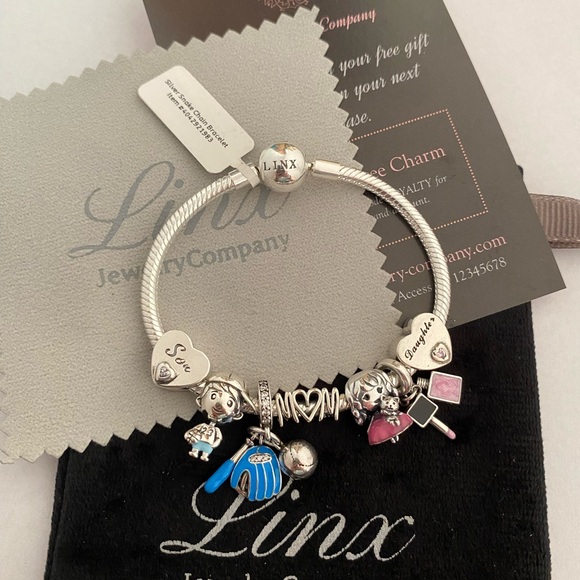 Linx Snake Chain Bracelet with Mom Son and Daughter Themed Charms - Picture 1 of 10